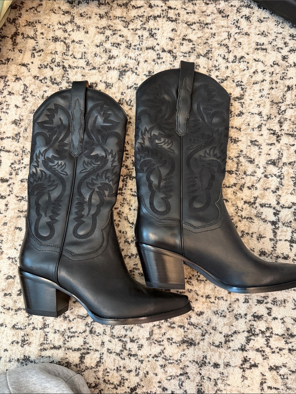 Jeffrey Campbell Black Embroidered Western Block Heel Boots